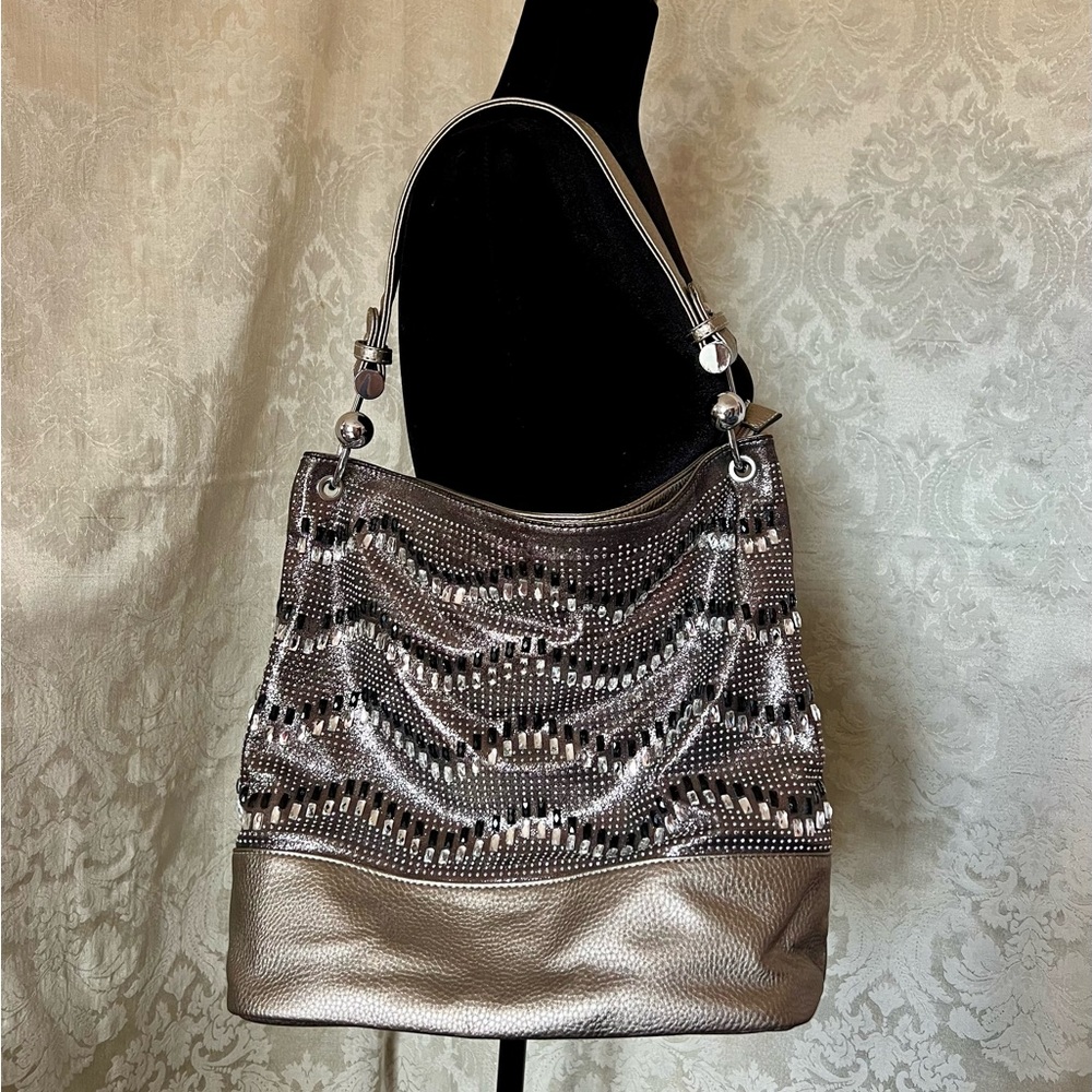 Ladies Metallic Faux-Leather Shoulder Purse